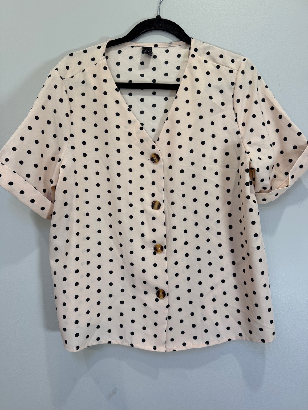 SHEIN Cream Polka Dot Short Sleeve Button-Up Top